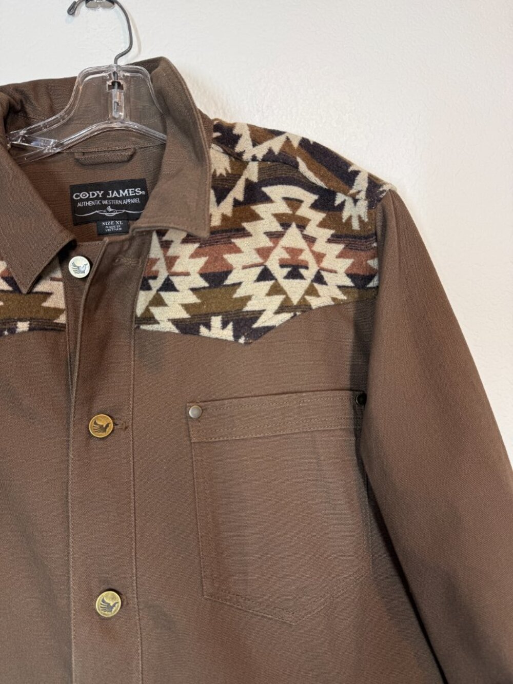 Cody James Western Jacket Brown Southwestern Canvas Chore Trucker XL - Picture 6 of 12